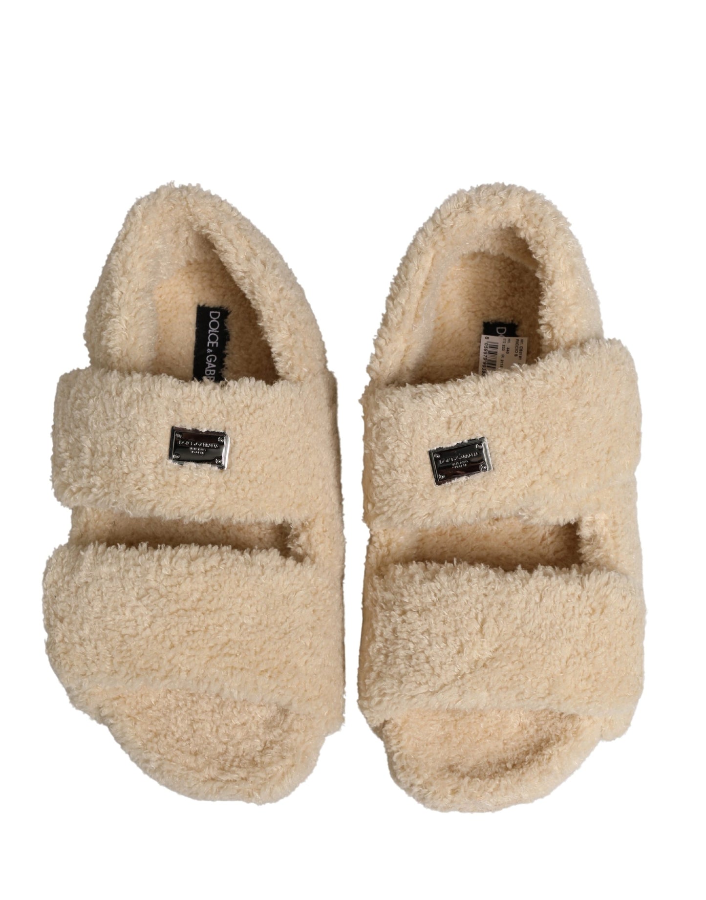 Beige Faux Fur Slides Men Flats Sandals Shoes