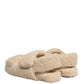 Beige Faux Fur Slides Men Flats Sandals Shoes