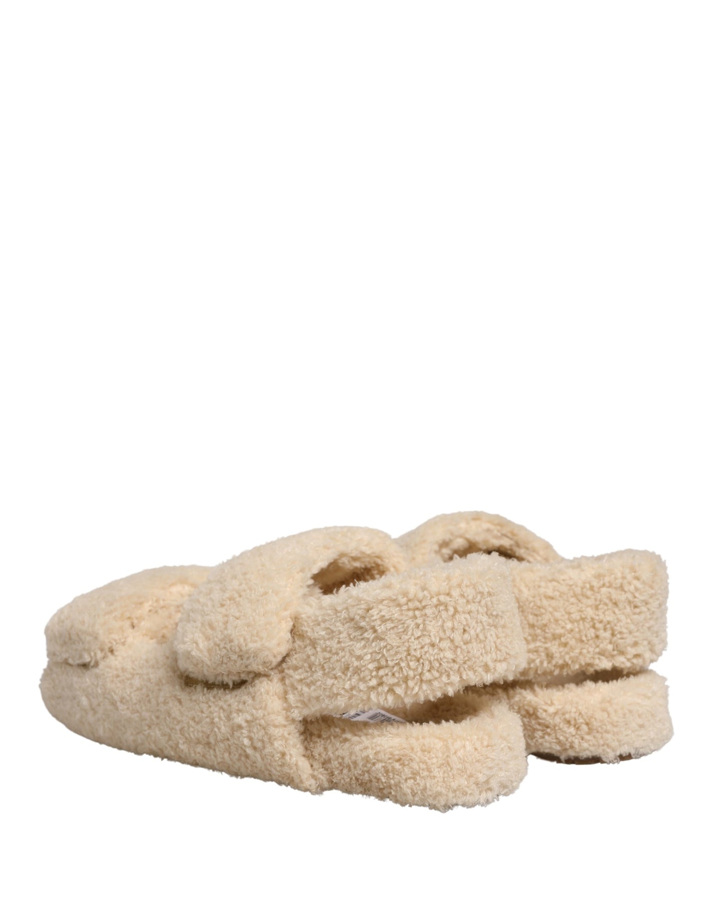 Beige Faux Fur Slides Men Flats Sandals Shoes
