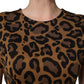 Brown Leopard Jacquard Knee Length Dress