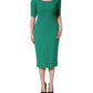 Green Short Sleeve Pencil Sheath Midi Dress