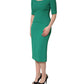 Green Short Sleeve Pencil Sheath Midi Dress