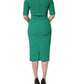 Green Short Sleeve Pencil Sheath Midi Dress