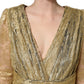 Gold Sheer Lace Crystal Embellished Dress