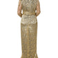 Gold Sheer Lace Crystal Embellished Dress