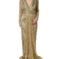 Gold Sheer Lace Crystal Embellished Dress