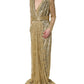 Gold Sheer Lace Crystal Embellished Dress