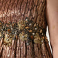 Brown Metallic Crystal Evening Gown Dress