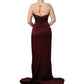 Maroon Embellished Vneck Evening Gown Dress