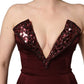 Maroon Embellished Vneck Evening Gown Dress
