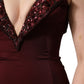 Maroon Embellished Vneck Evening Gown Dress