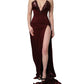 Maroon Embellished Vneck Evening Gown Dress