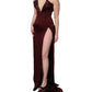Maroon Embellished Vneck Evening Gown Dress
