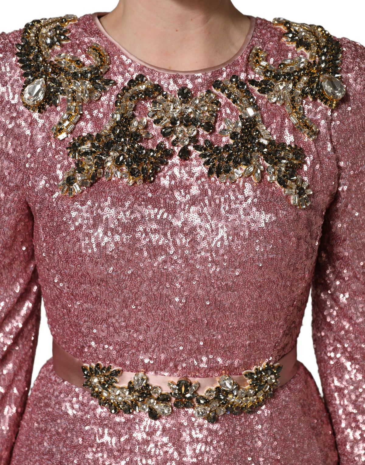 Pink Embellished Sequined Evening Gown Dress