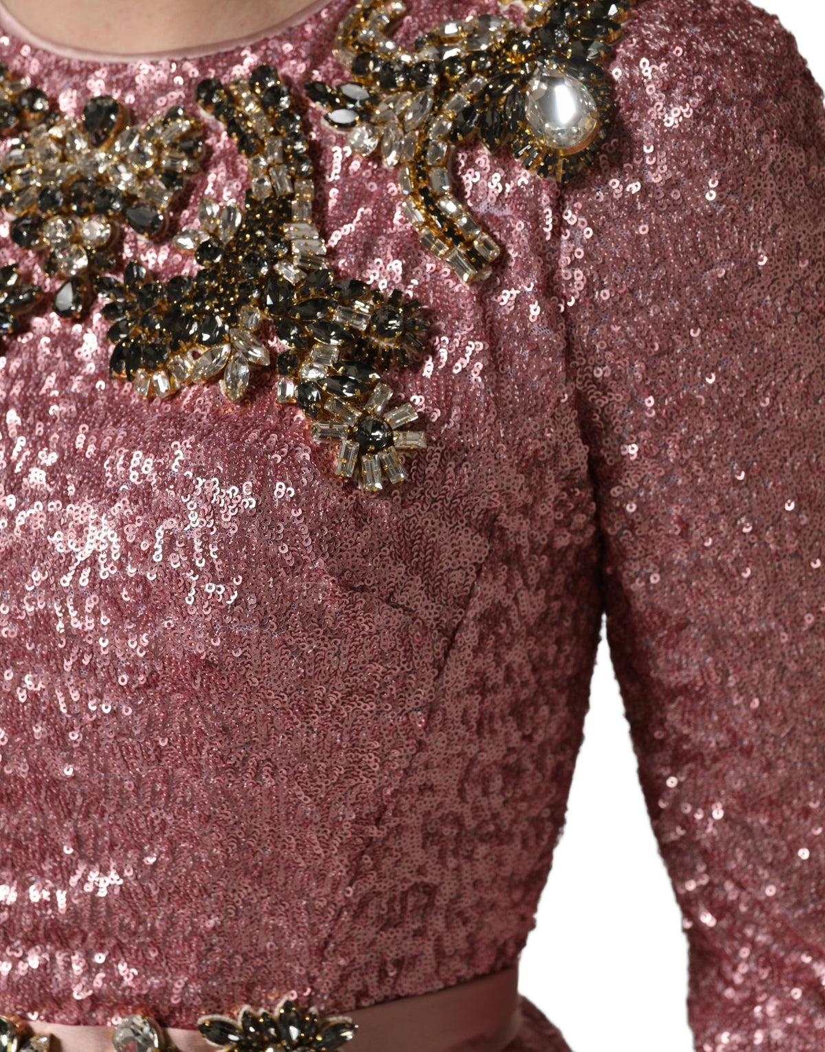 Pink Embellished Sequined Evening Gown Dress