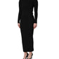 Black Long Sleeves Viscose Sheath Maxi Dress