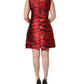 Red Black Tiger Print Jacquard Flared Dress