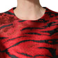 Red Black Tiger Print Jacquard Flared Dress