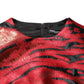 Red Black Tiger Print Jacquard Flared Dress