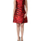Red Black Tiger Print Jacquard Flared Dress