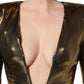 Gold Plunging Neckline Sheath Mini Dress