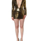 Gold Plunging Neckline Sheath Mini Dress