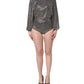 Silver Rhinestones Long Sleeves Bodysuit Mini Dress