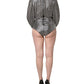 Silver Rhinestones Long Sleeves Bodysuit Mini Dress
