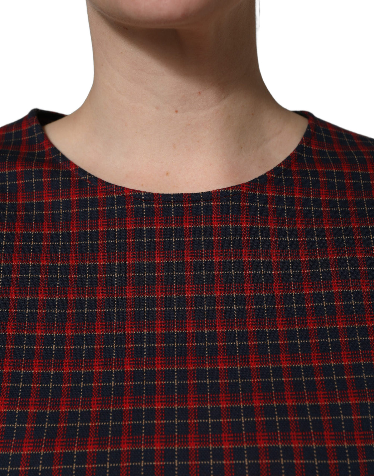 Red Black Checkered ShortSleeve Sheath Dress