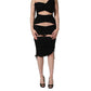 Black Jersey Calf Length Cut-Out Ruched Dress