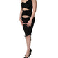 Black Jersey Calf Length Cut-Out Ruched Dress