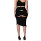 Black Jersey Calf Length Cut-Out Ruched Dress