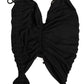 Black Jersey Calf Length Cut-Out Ruched Dress