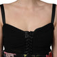 Black Sleeveless Bustier Floral Print Tiered Dress