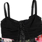 Black Sleeveless Bustier Floral Print Tiered Dress