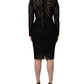Black Crystal Embellished Sheath Midi Dress