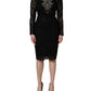 Black Crystal Embellished Sheath Midi Dress