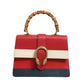 Dionysus Bamboo Medium Top Handle Bag White Blue Red