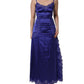 Blue Sleeveless Lace Trim A-line Gown Dress