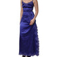 Blue Sleeveless Lace Trim A-line Gown Dress