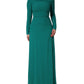 Green Round Neck Long Sleeves Gown Dress