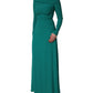 Green Round Neck Long Sleeves Gown Dress