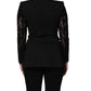 Black Wool DoubleBreasted Lace Sleeve Jacket