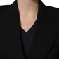 Black Wool DoubleBreasted Lace Sleeve Jacket