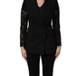 Black Wool DoubleBreasted Lace Sleeve Jacket