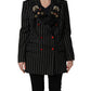 Black Stripe Double-Breasted Blazer Jacket
