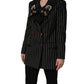 Black Stripe Double-Breasted Blazer Jacket