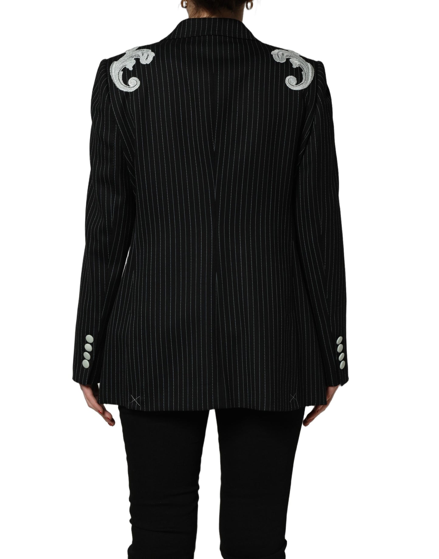 Black Stripe Double-Breasted Blazer Jacket