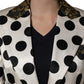 White Brocade Polka-Dot Print Blazer Jacket