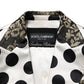 White Brocade Polka-Dot Print Blazer Jacket